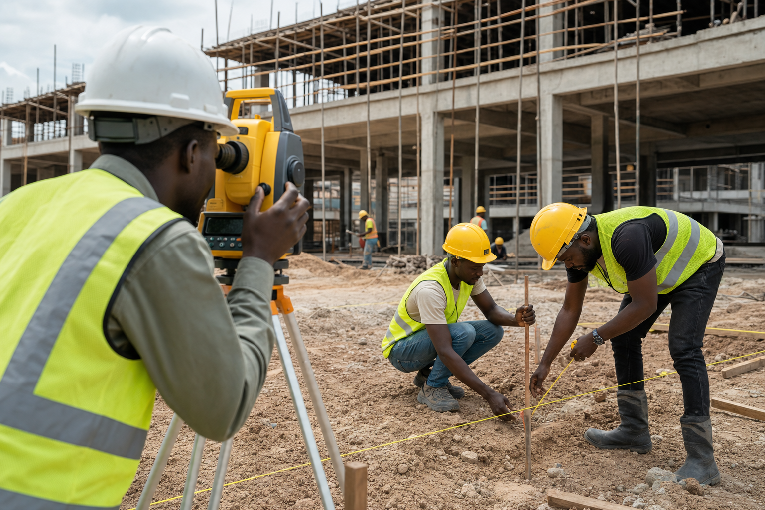 Équipe africaine du cabinet topographique en coordination sur plans